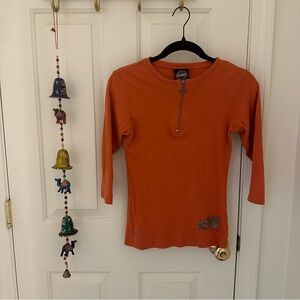 Harley-Davidson Orange Quarter Sleeve Tee with Decorative Detail Small